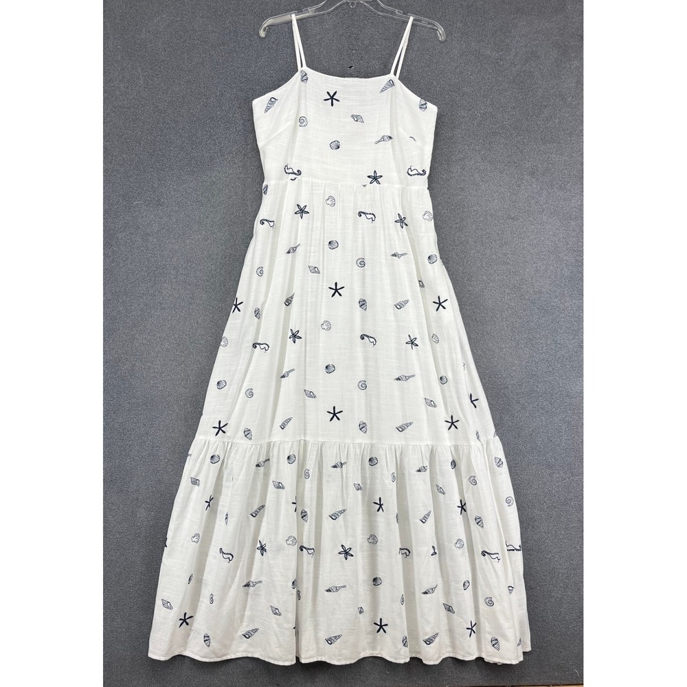 Solitaire Maxi Dress Women L White Linen Blend Embroidered Nautical Beach Summer